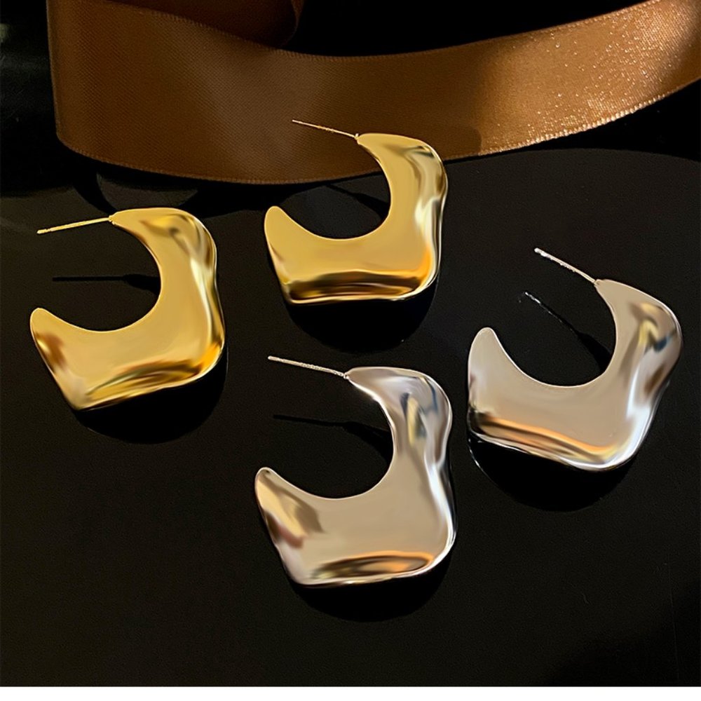 Fashion Irregular Metal Wave Earrings Gold and Silver - Picture 8 of 11